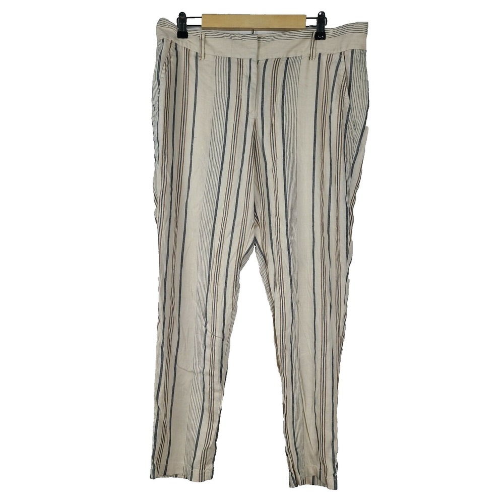 Ann Taylor Linen Pants Womens Size 12 Cream Striped High Rise Coastal Resort